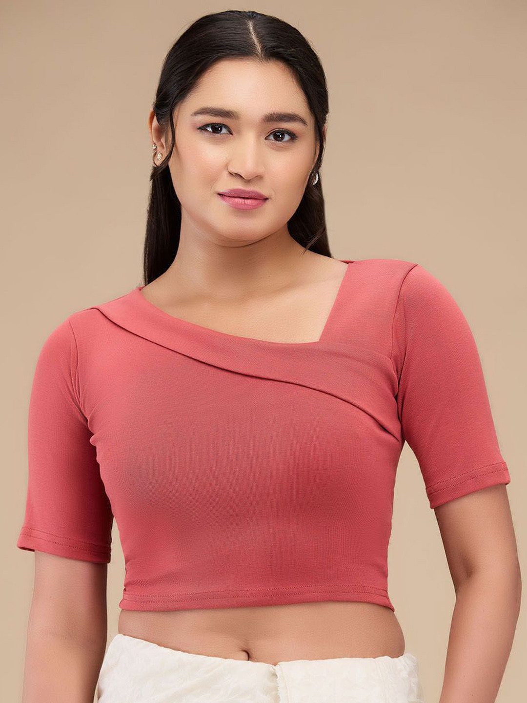 SALWAR STUDIO Asymmetric Neck Non Padded Readymade Saree Blouse