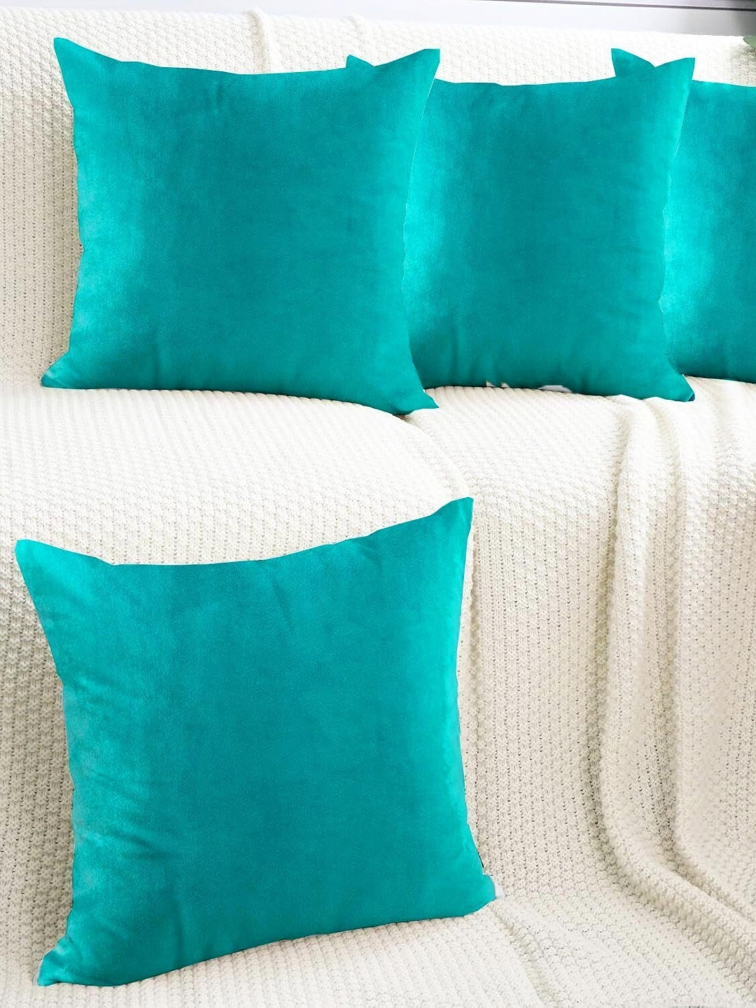 IVAZA Blue Polyester Silk Double-Sided 4 Piece Square Cushion Covers -16x16In