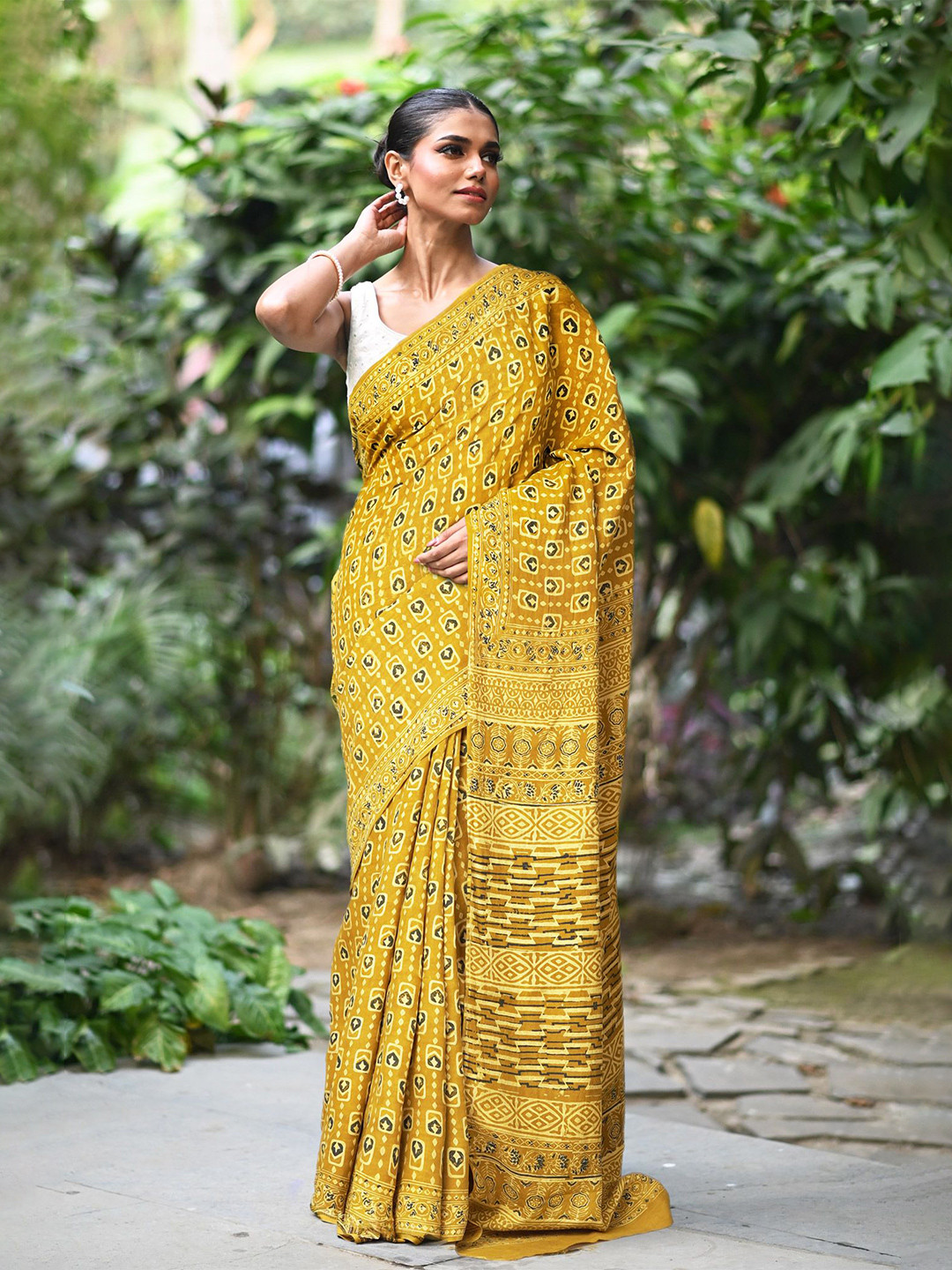 Unnati Silks Pure Ajrakh Printed Uppada Sico Saree