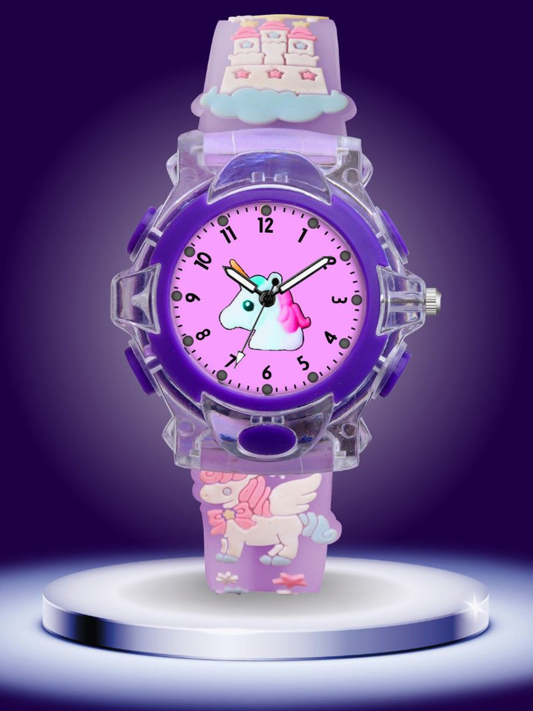 ON TIME OCTUS Girls Printed Dial & Bracelet Style Analogue Watch KD-137 PURPLE UNICORN