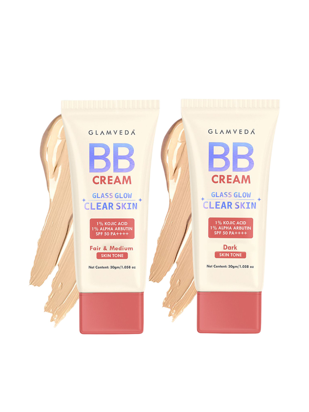 GLAMVEDA Set Of 2 BB Cream With SPF 50++++ - Fair & Warm Skin Tone Shades 30 g Each