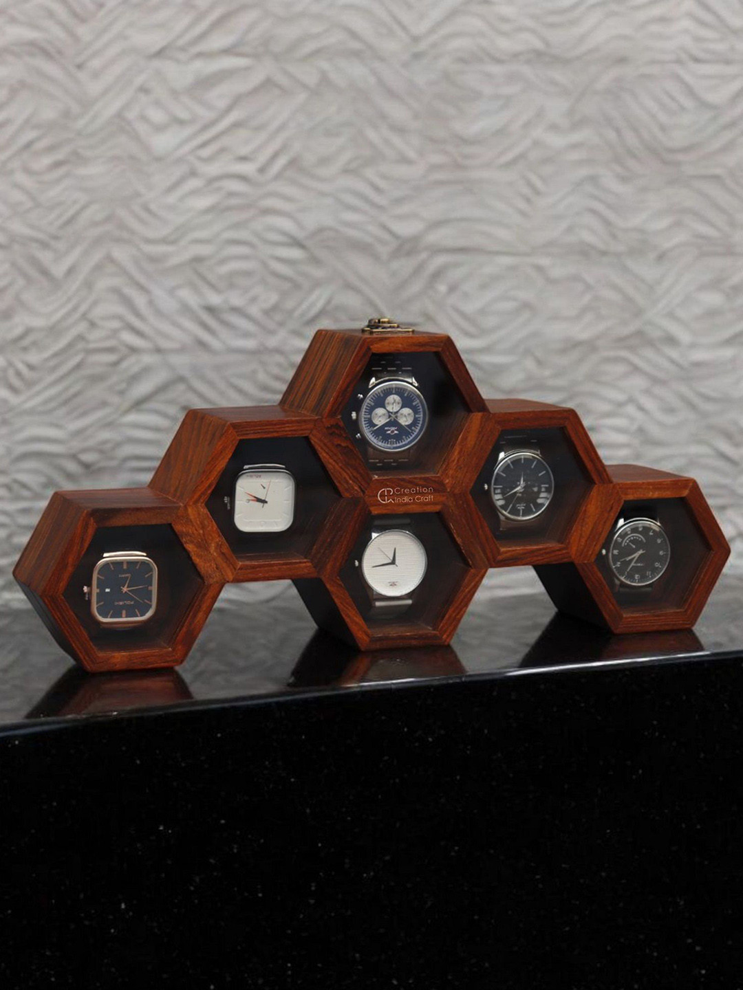 Creation India Craft Brown Wooden 6-Slot Vintage Watch Box