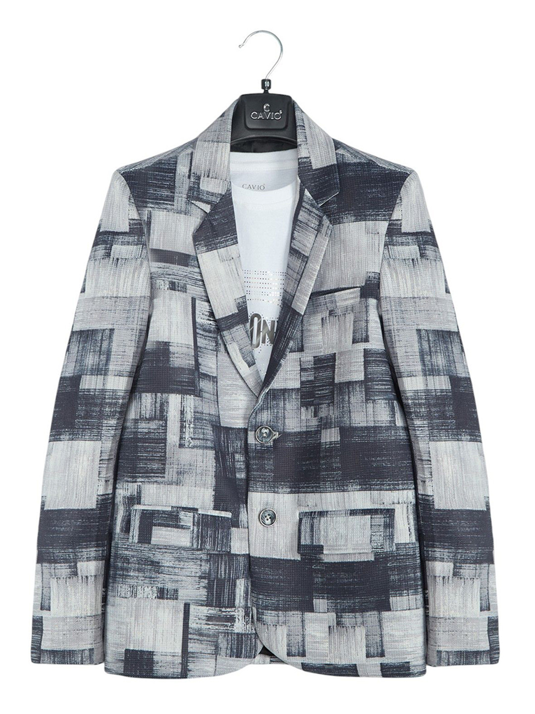 CAVIO Boys Cotton Blend Full Sleeves Printed DarkGrey Blazers and T-Shirt