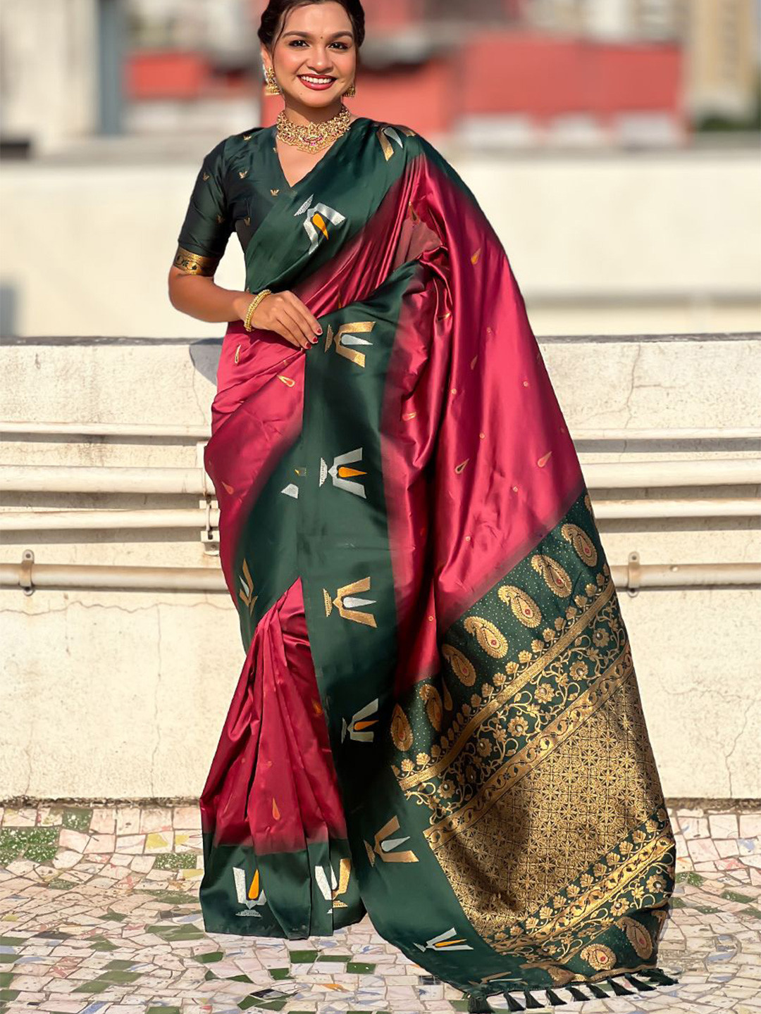all about you Tilak Woven Design Zari Banarasi Saree