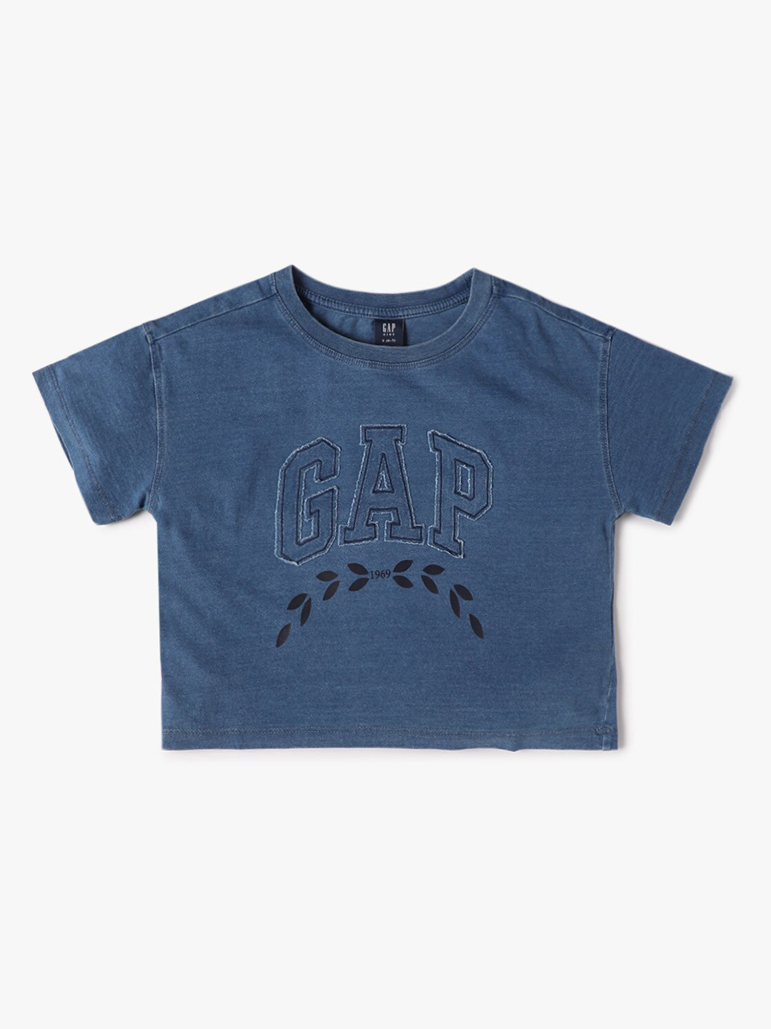 GAP Girls Indigo Brand Logo Printed Pure Cotton Crop T-shirt