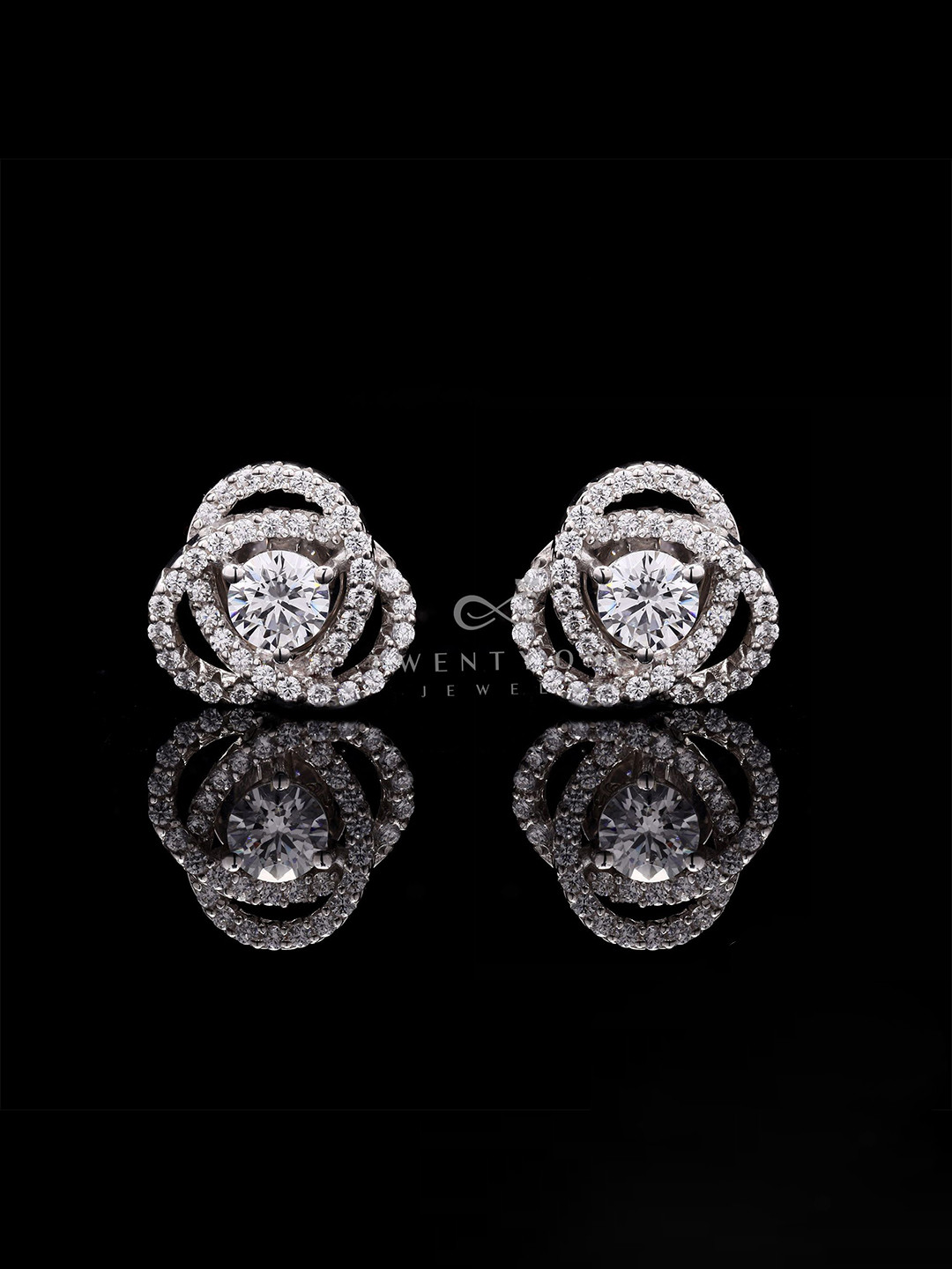 Twenty One Jewels Sterling Silver Rhodium-Plated Zircon Contemporary Studs Earrings
