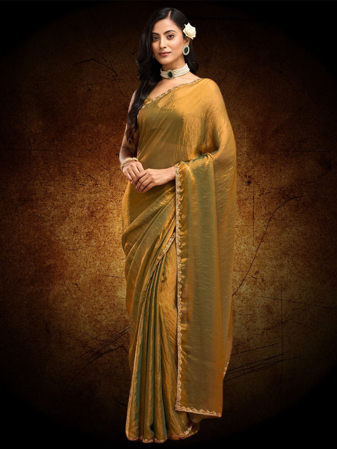 VILLAGIUS Embellished Beads & Stones Border Designer Saree