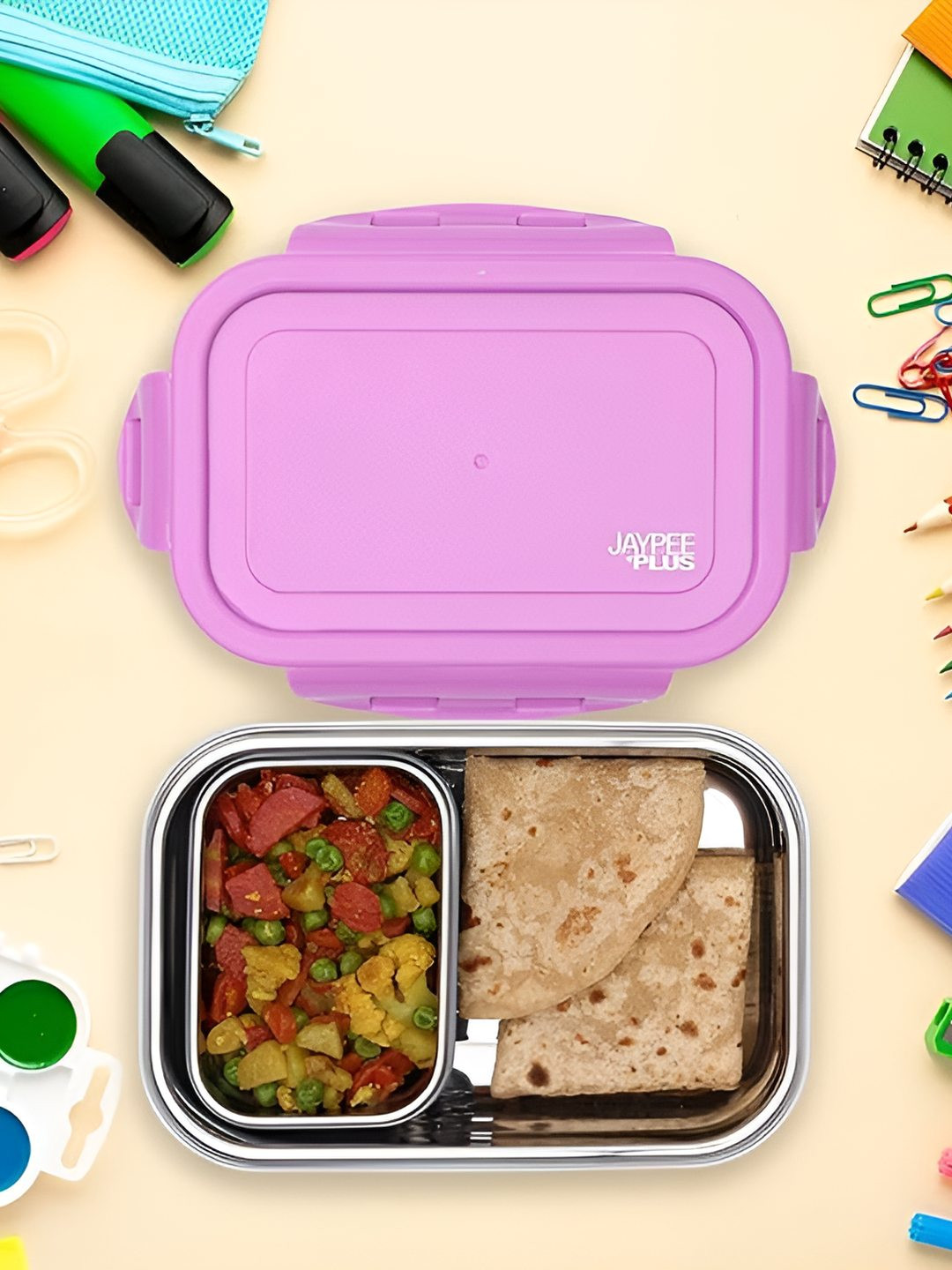 JAYPEE PLUS BUDDYS Purple Solid Plastic Easy to Clean 2PCs Lunch Box With Spoon and Fork