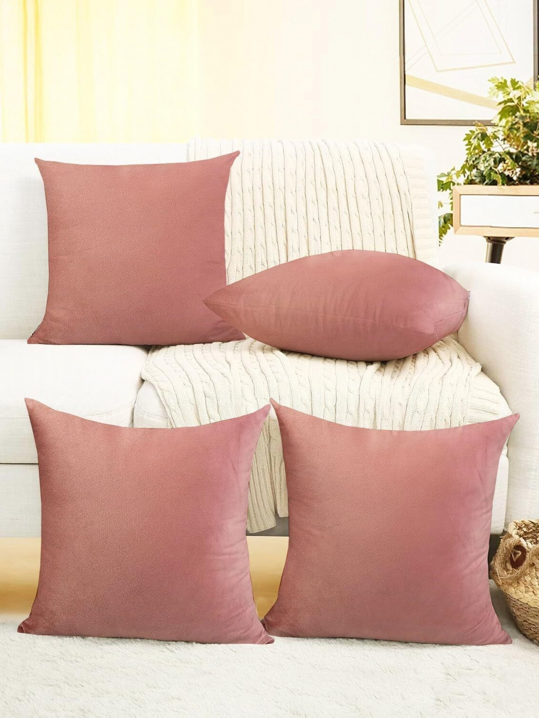 IVAZA Pink Set of 4 Velvet Square Cushion Covers