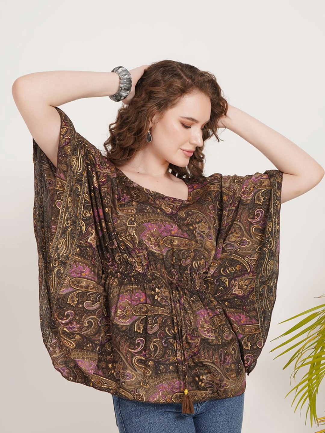 Boholyfe Women Purple Haze Paisley Kaftan Top