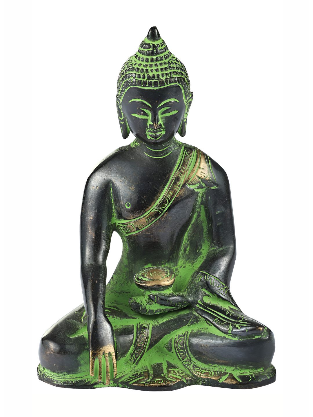Exotic India Samadhi Buddha Green Brass Metallic Garden Hand Made Small Showpiece - 4.4 Inches