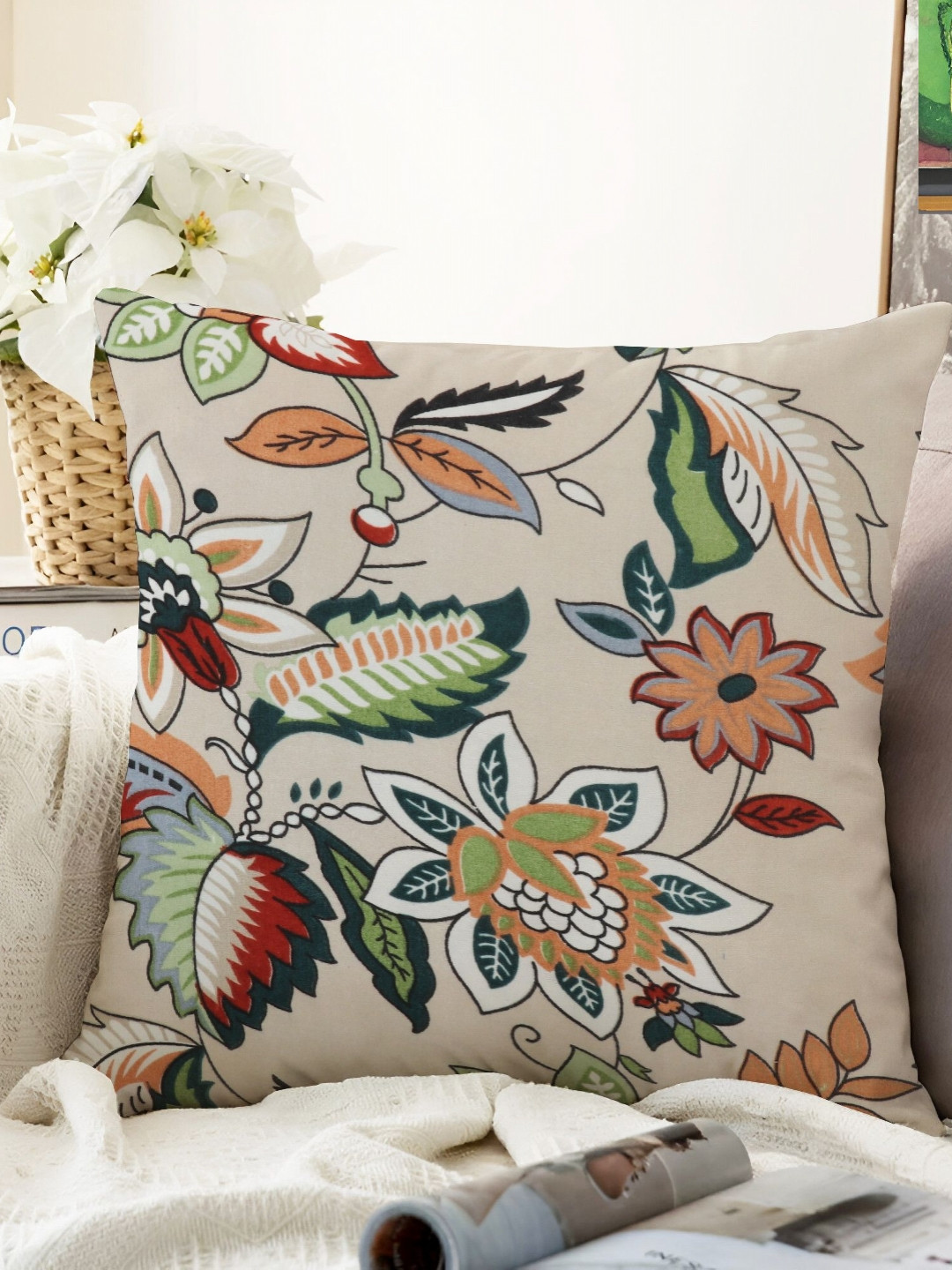 IVAZA Floral Cotton Embroidered Square Cushion Covers - 11.8 x 11.8 In