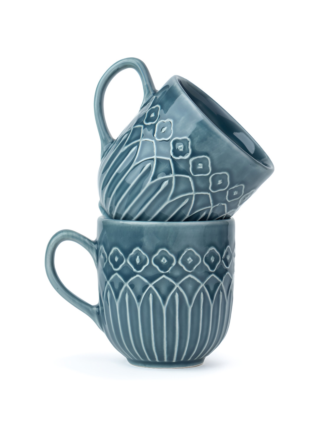 SHAY Magique Blue Geometric Ceramic Microwave Safe 2 Piece Mugs-330ml