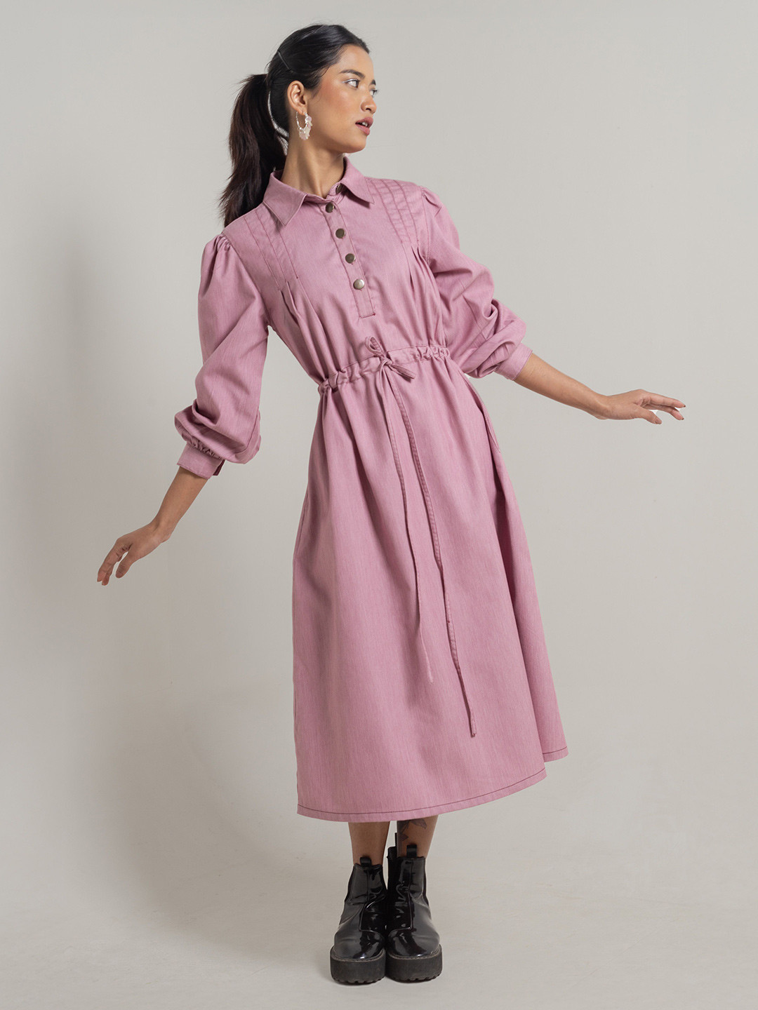 ONSKA Women Denim Fit & Flare Midi Dress