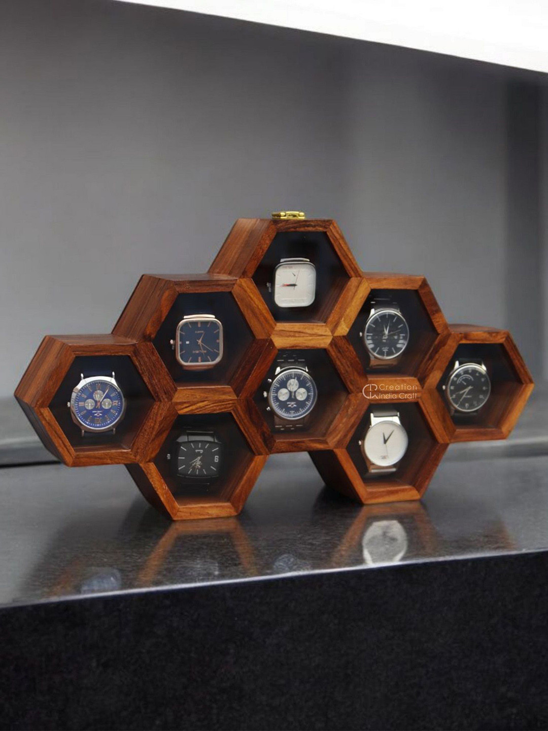 Creation India Craft Brown Wooden 8-Slot Vintage Watch Box