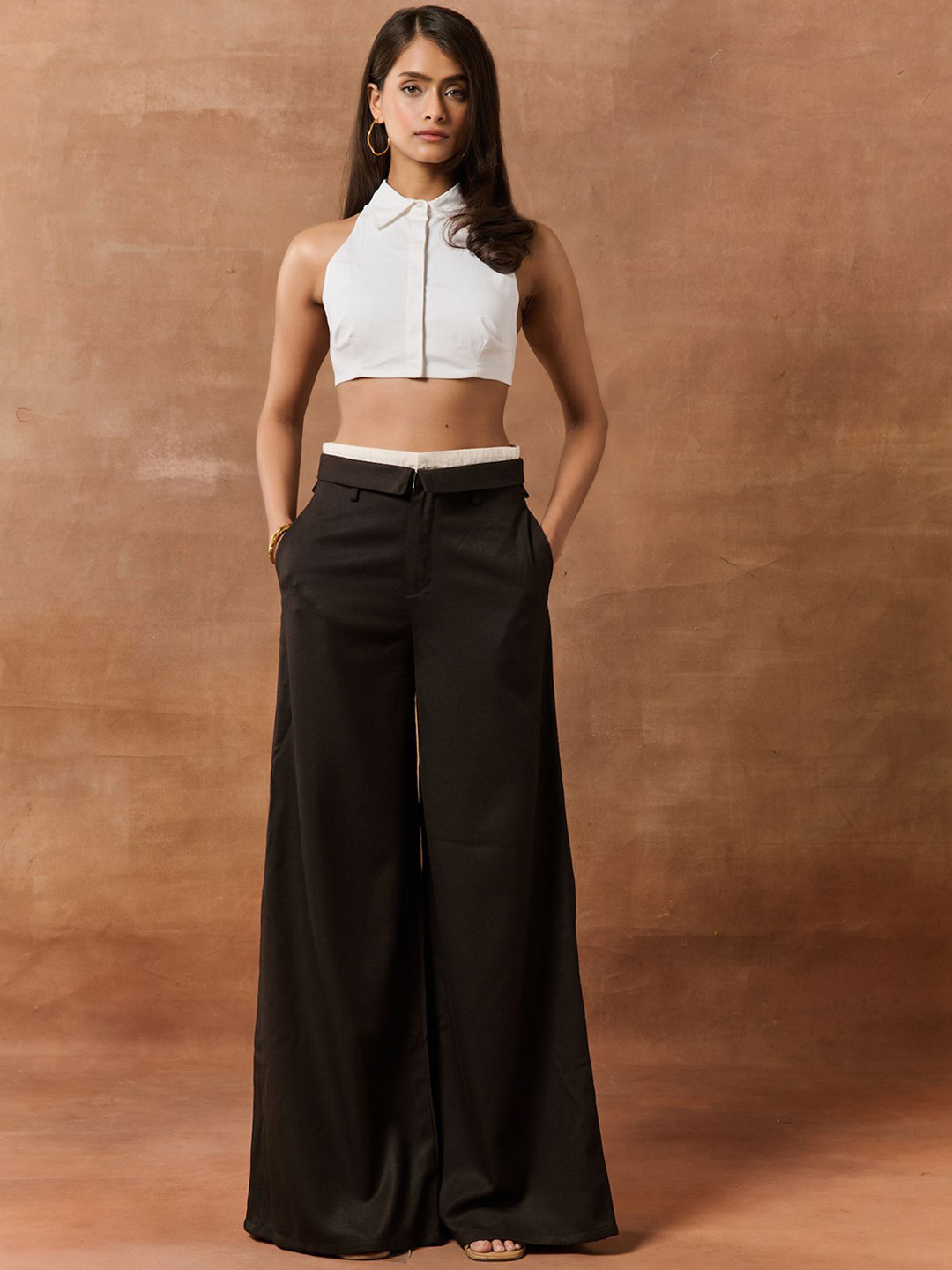 Lea Clothing Co. Women Magdalena Brown High-Waisted Pants