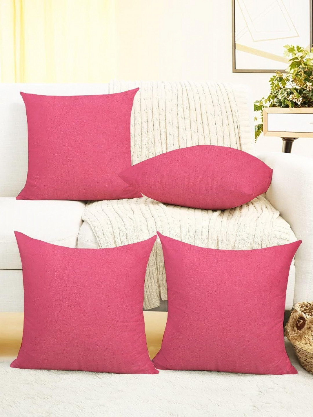 IVAZA Peach Velvet Double-Sided 4 Piece Square Cushion Covers - 15.7 x 15.7 Inches