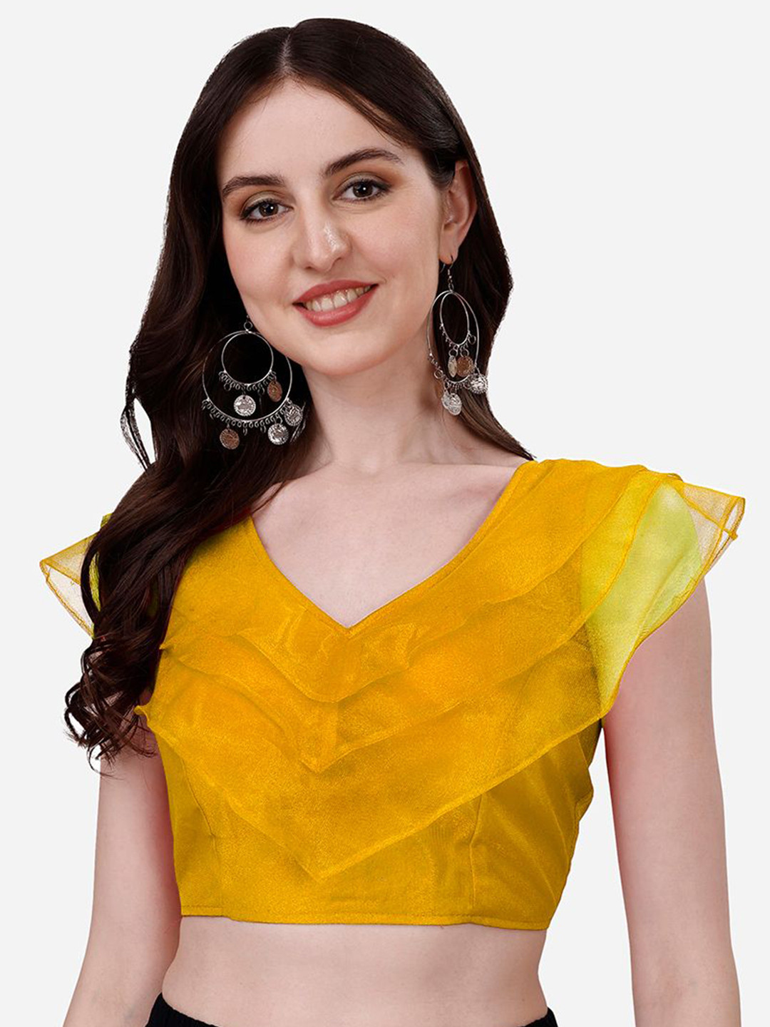 Orgenza Ruffle Sleeve Frill Readymade Saree Blouse