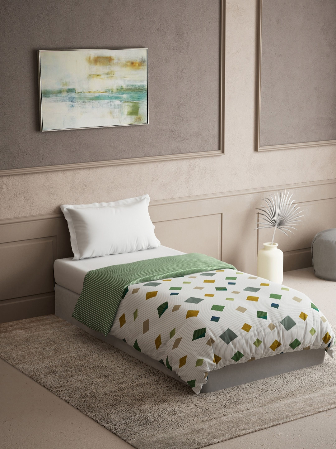 Ddecor Green Cotton Geometric 80 GSM Summer Reversible Single Dohar