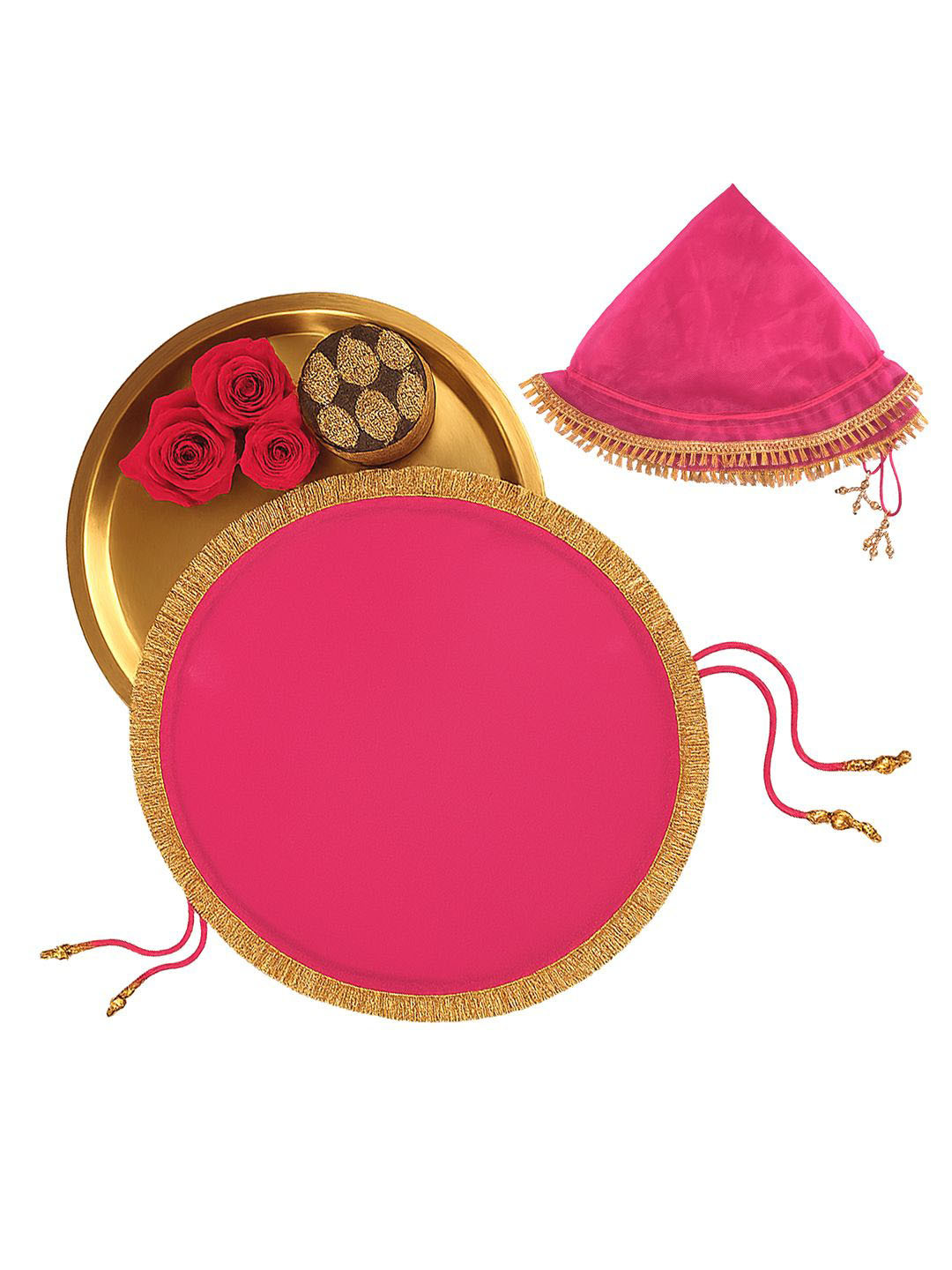 Kuber Industries 2 Pcs Pink Shagun Pooja Thalposh Organza Cover Cloth Potli