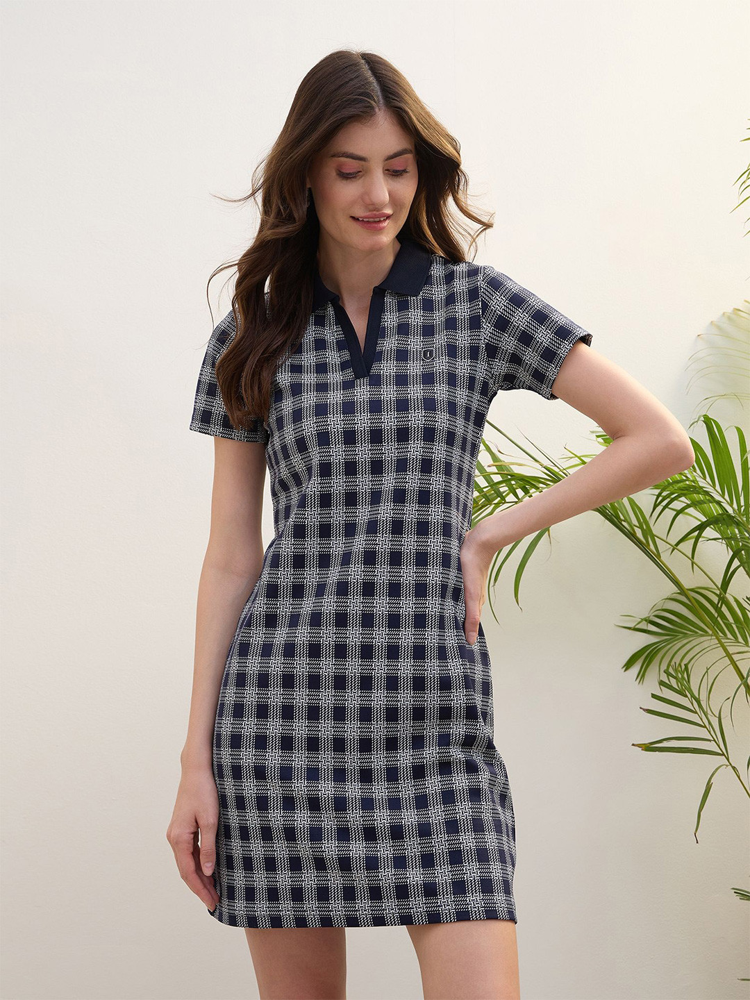 Iconic Women Checked Cotton T-shirt Dress