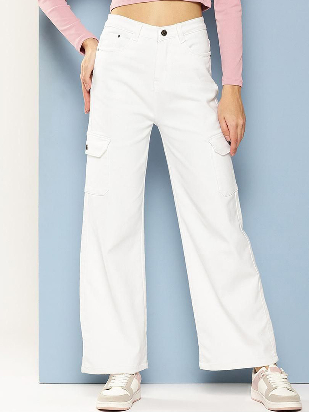 ADBUCKS Women Wide Leg High-Rise Low Distress Stretchable Jeans