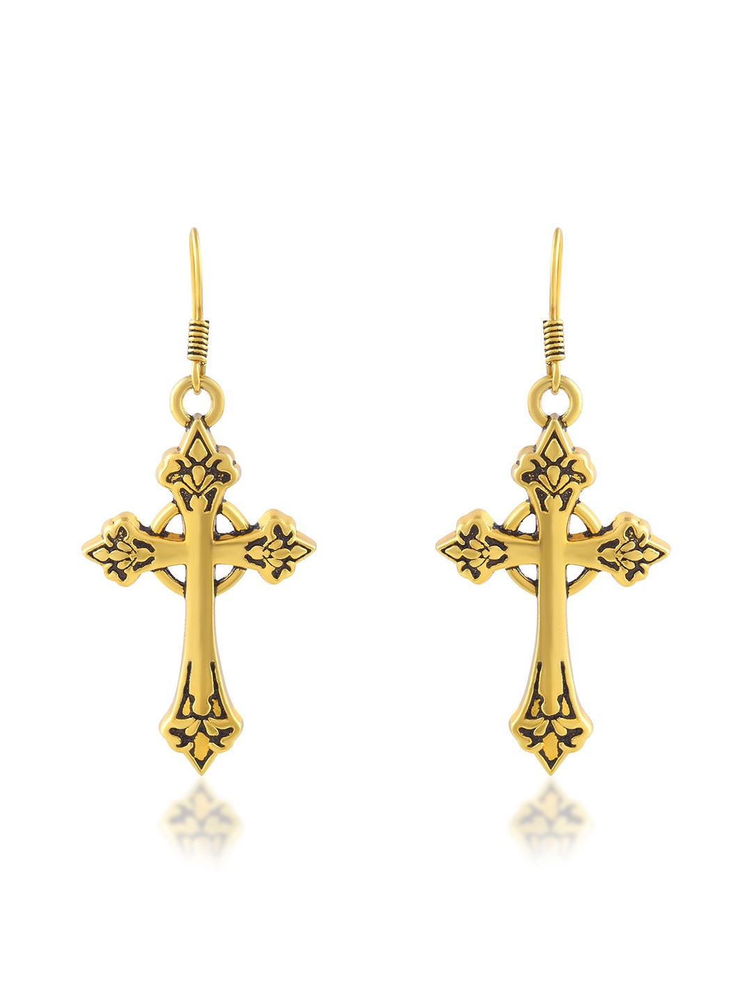 MEMOIR Gold-Plated Christian Spiritual Crucifix Cross Contemporary Antique Drop Earrings