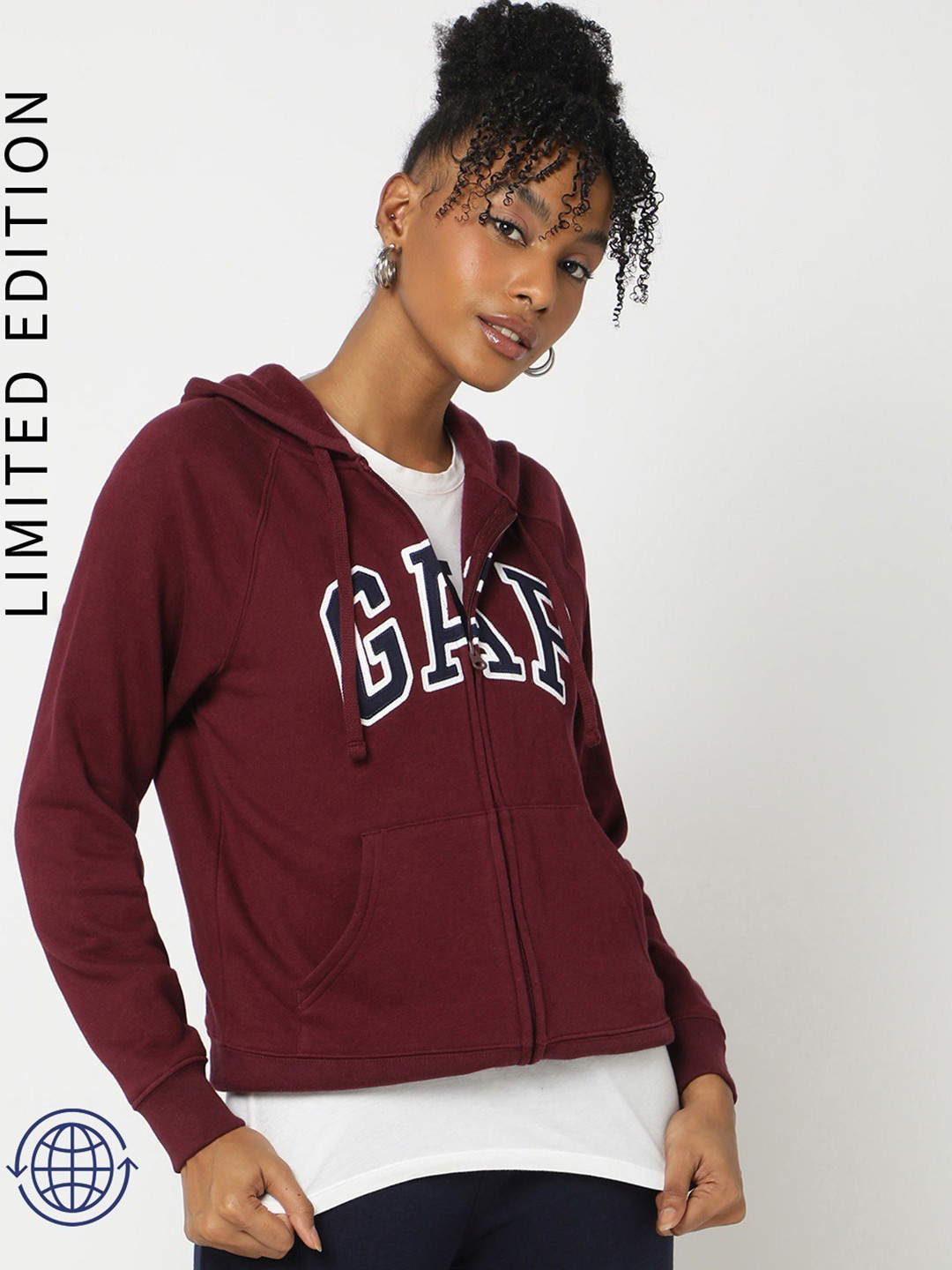 GAP Logo Design Front-Open Hooded Sweatshirt