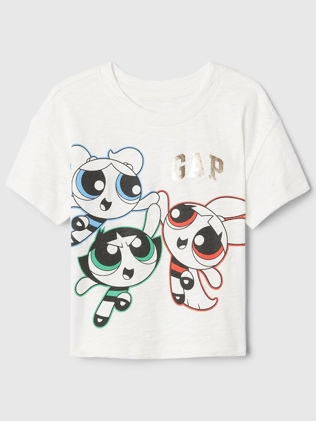 GAP Girls Relaxed Fit Power Puff Girls Printed Drop-Shoulder Sleeves Pure Cotton T-shirt