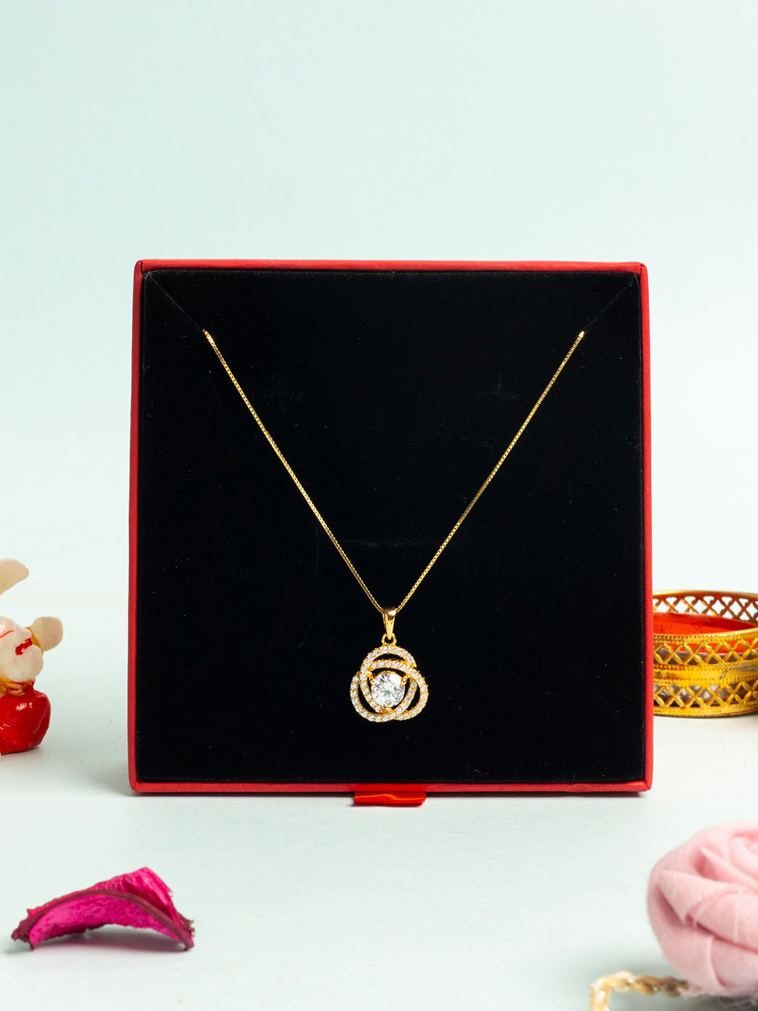 Twenty One Jewels Gold-Plated Contemporary Pendants with Chains