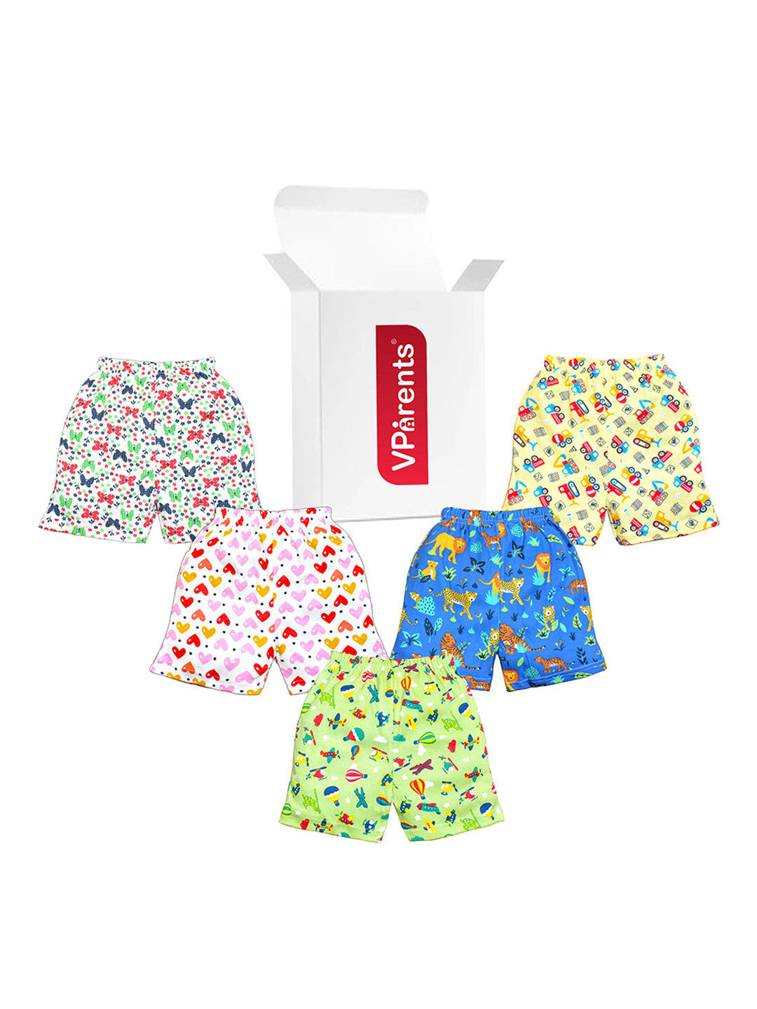 VParents Kids Set of 5 Conversational Printed Cotton Bermuda Shorts
