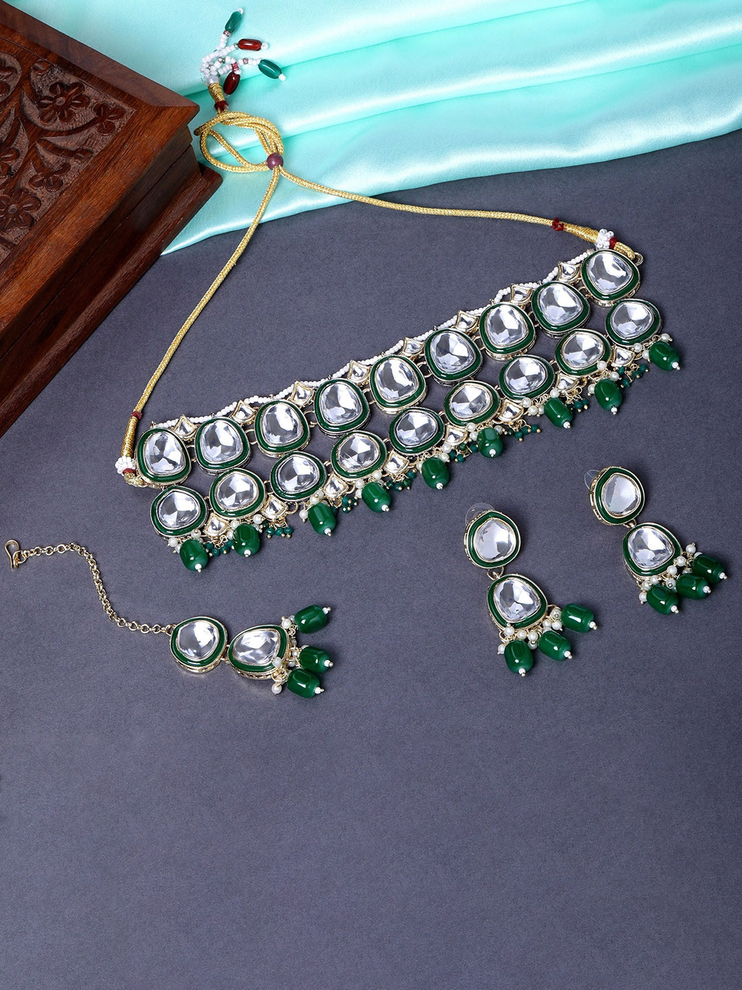 Mahi Multi Layerd Kundan Jewellery Set with Meena Enamel