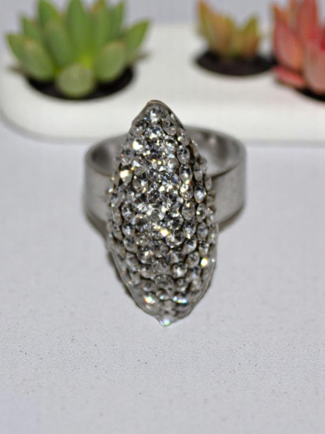 Jolly Faces Silver-Plated Cubic Zirconia-Studded Adjustable Finger Ring