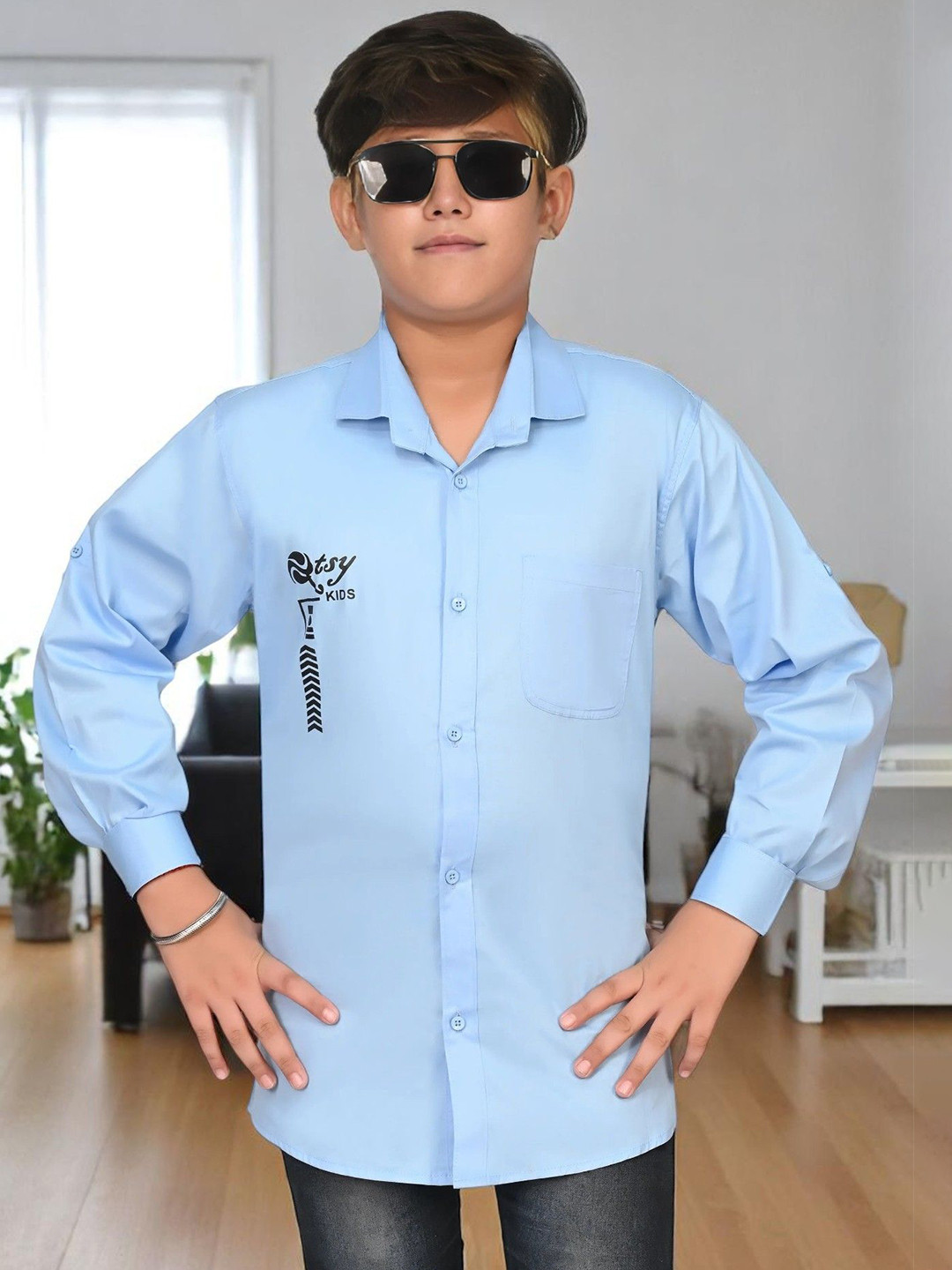 Atly Boys Graphic Printed Spread Collar Cotton Casual Shirt