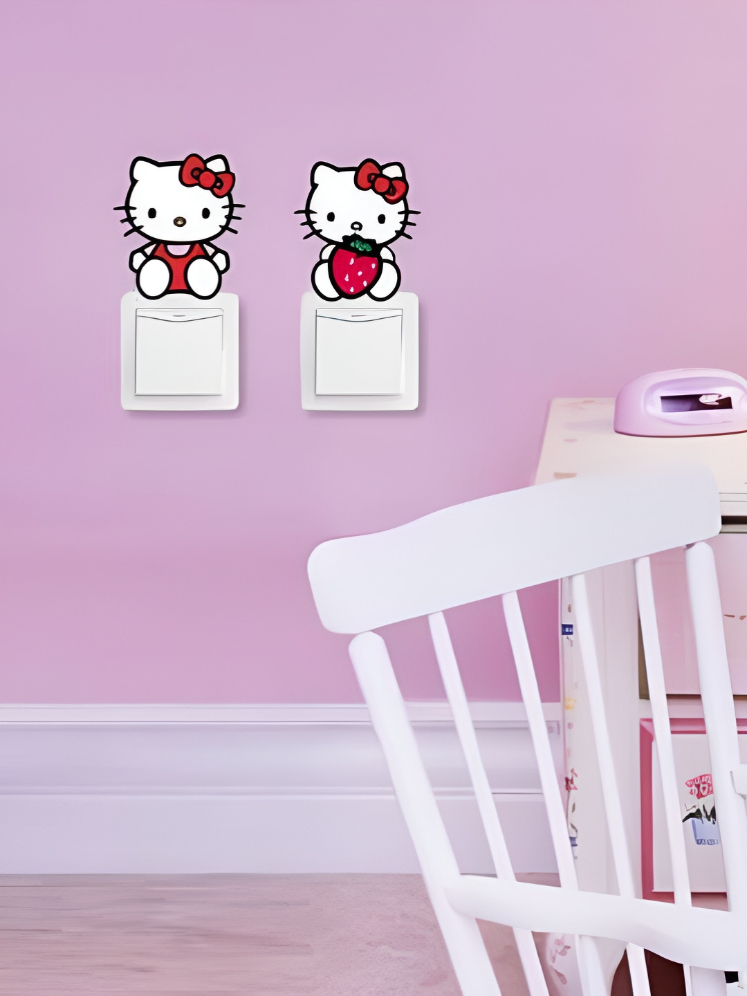 INDIAN ROYALS Pink & Black Kittey Switch Board Printed Self-Adhesive & Durable Wall Sticke