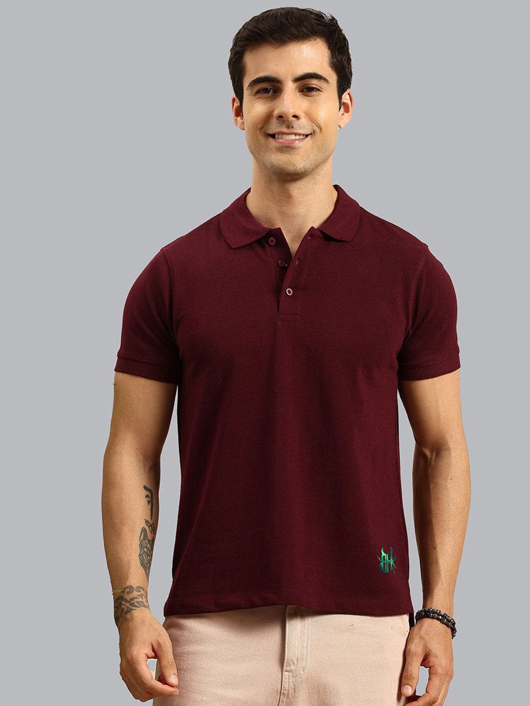 THE BEETEL HOUSE Mens Solid Polo Neck Short Sleeve Regular Fit T-shirt