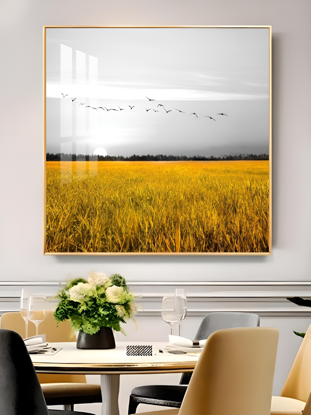 THE NEXT DECOR White & Black Fields Of Freedom Glass Finish Square Wall Art