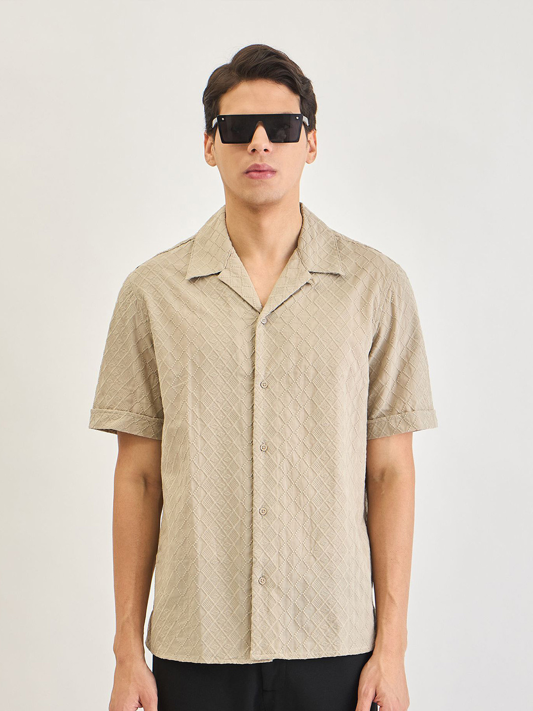 Antony Morato Men Embroidered Resort Collar Straight Fit Shirt