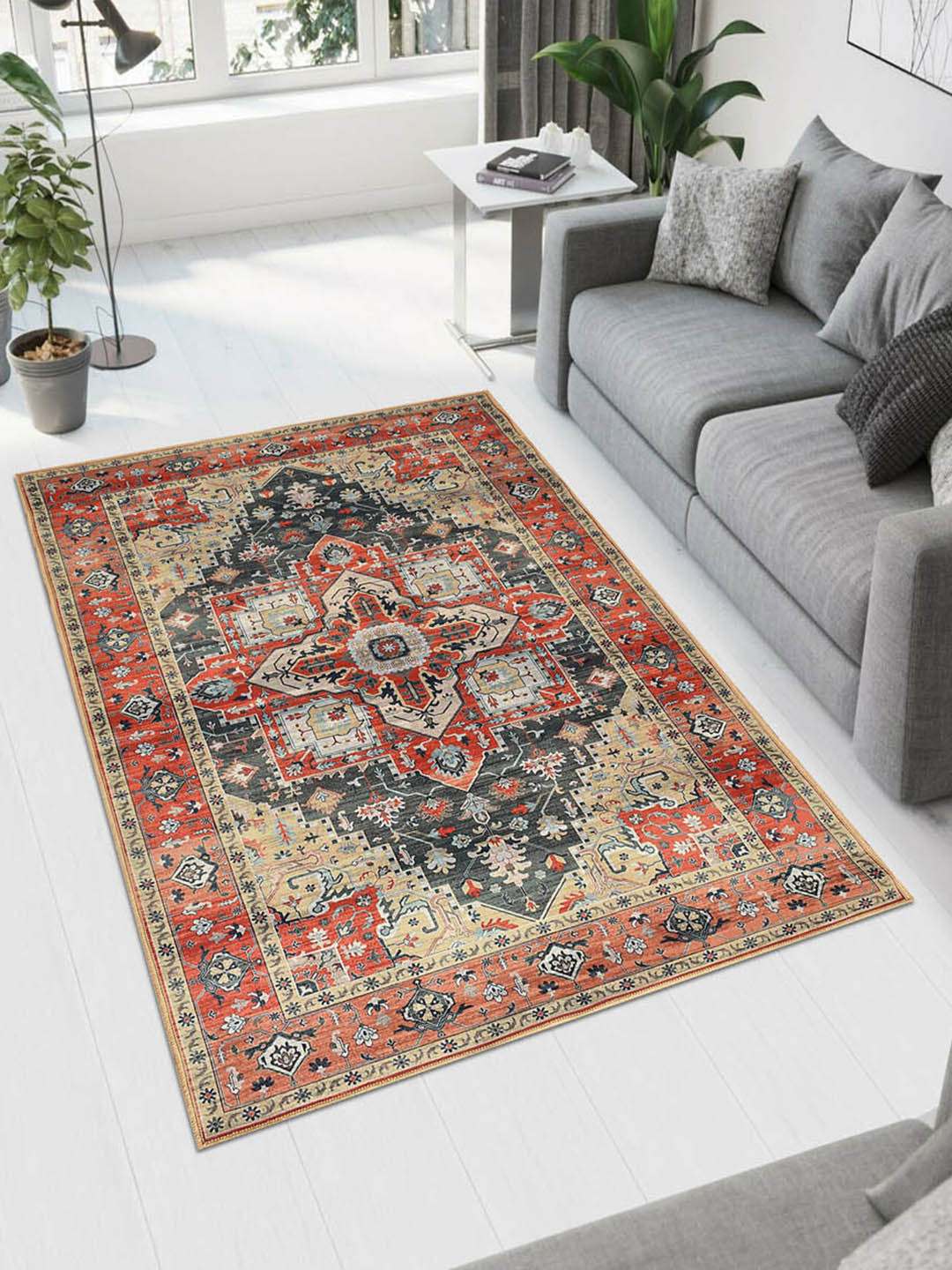 MAA HOME CONCEPT Red Ethnic Motifs Anti-Skid Woollen Carpet