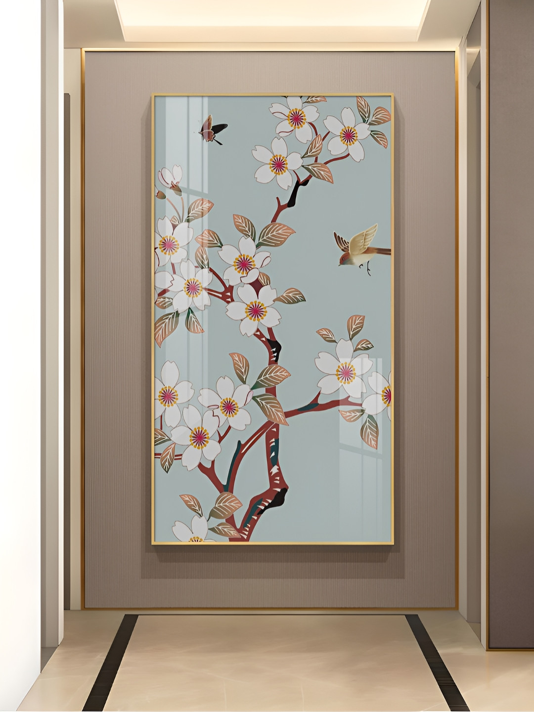 THE NEXT DECOR Avian Blossom Synthetic Wood Rectangle Paintings Wall Art - 24 x 12In