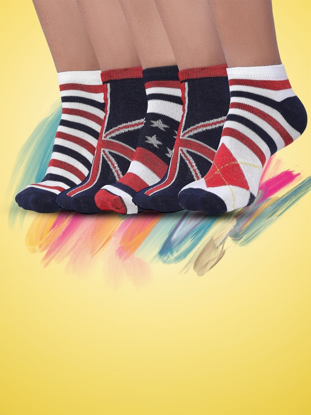 MJE Men Pack Of 5 Patterned Ankle Length Socks