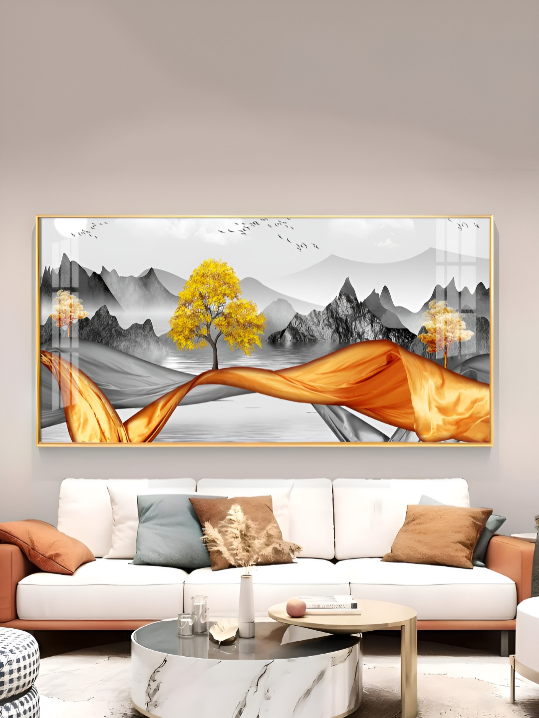 THE NEXT DECOR Gold-Colored & Black Autumnal Elegance Glass Finish Horizontal Wall Art