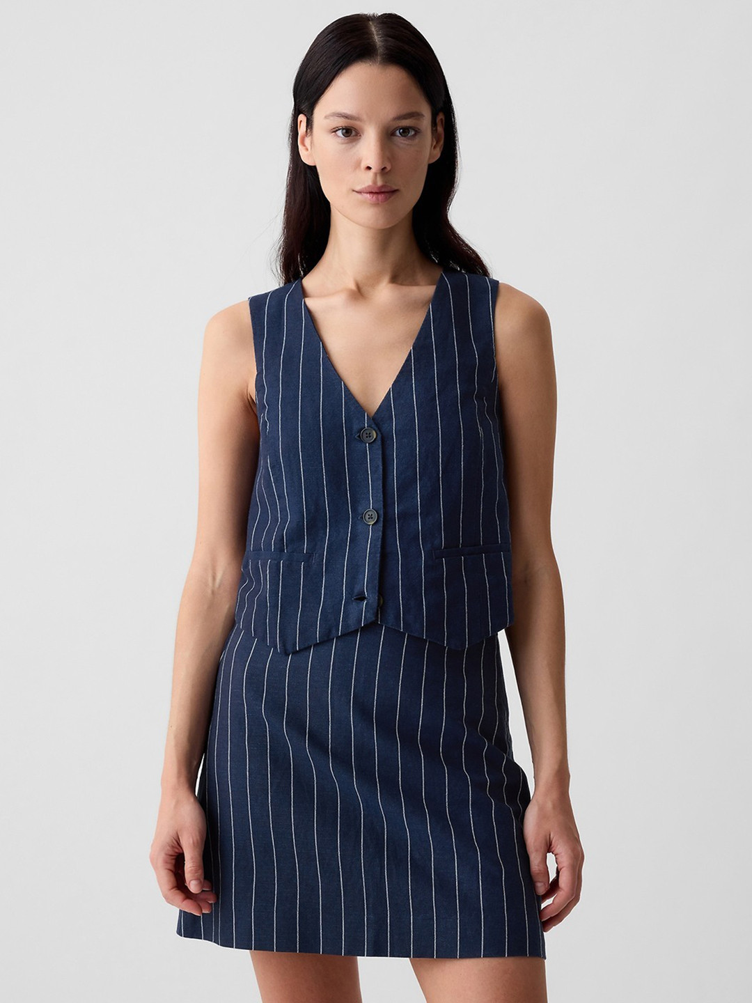 GAP Vertical Striped Linen Cotton Crop Vest Top