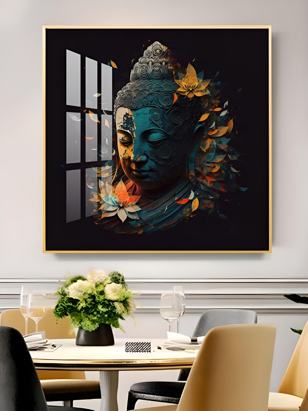THE NEXT DECOR Peaceful Reflection Buddha Glass Finish Square Wall Art