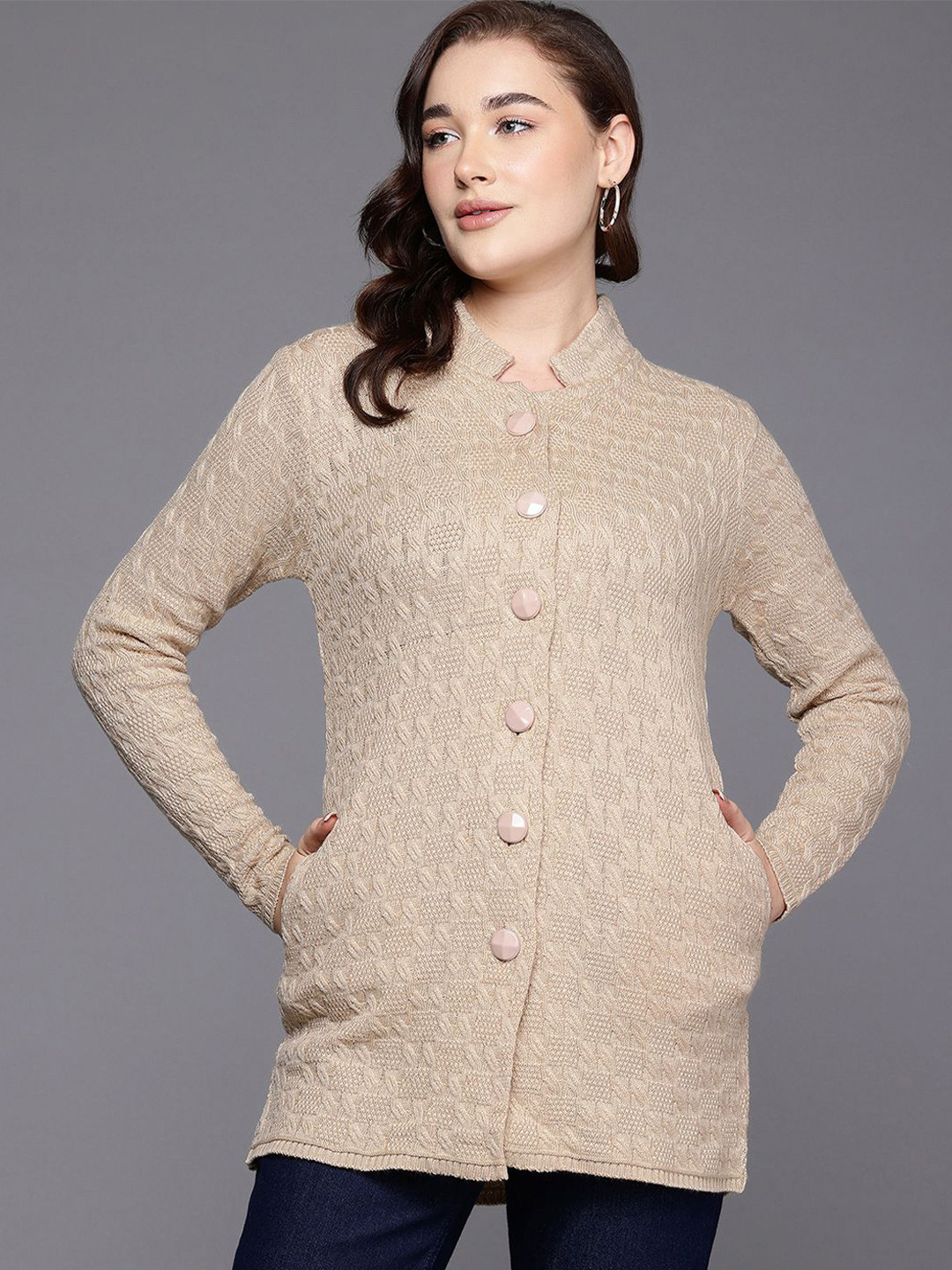 The Roadster Lifestyle Co Cable Knit Woollen Longline Cardigan