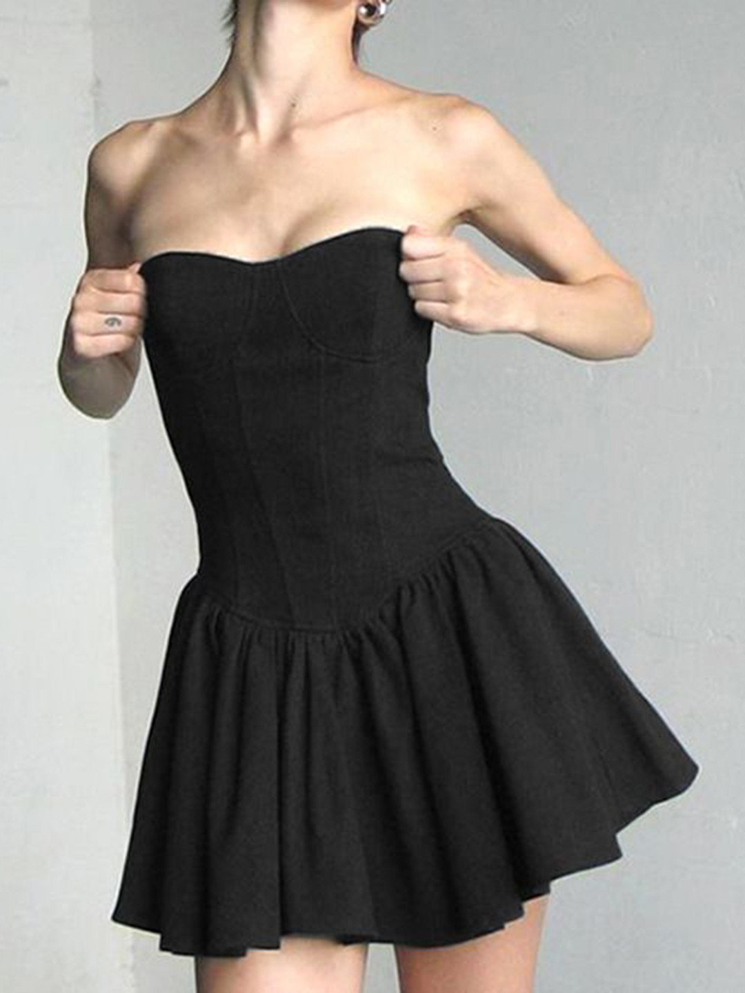 bebe Black Corset Style Strapless Fit & Flare Mini Dress
