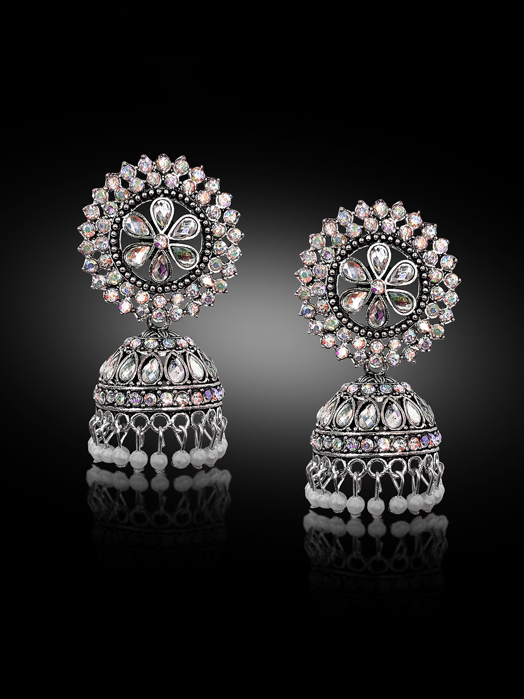 Stylewell Jarkan Studded & Beaded Dome Shaped Oxidised Jhumkas