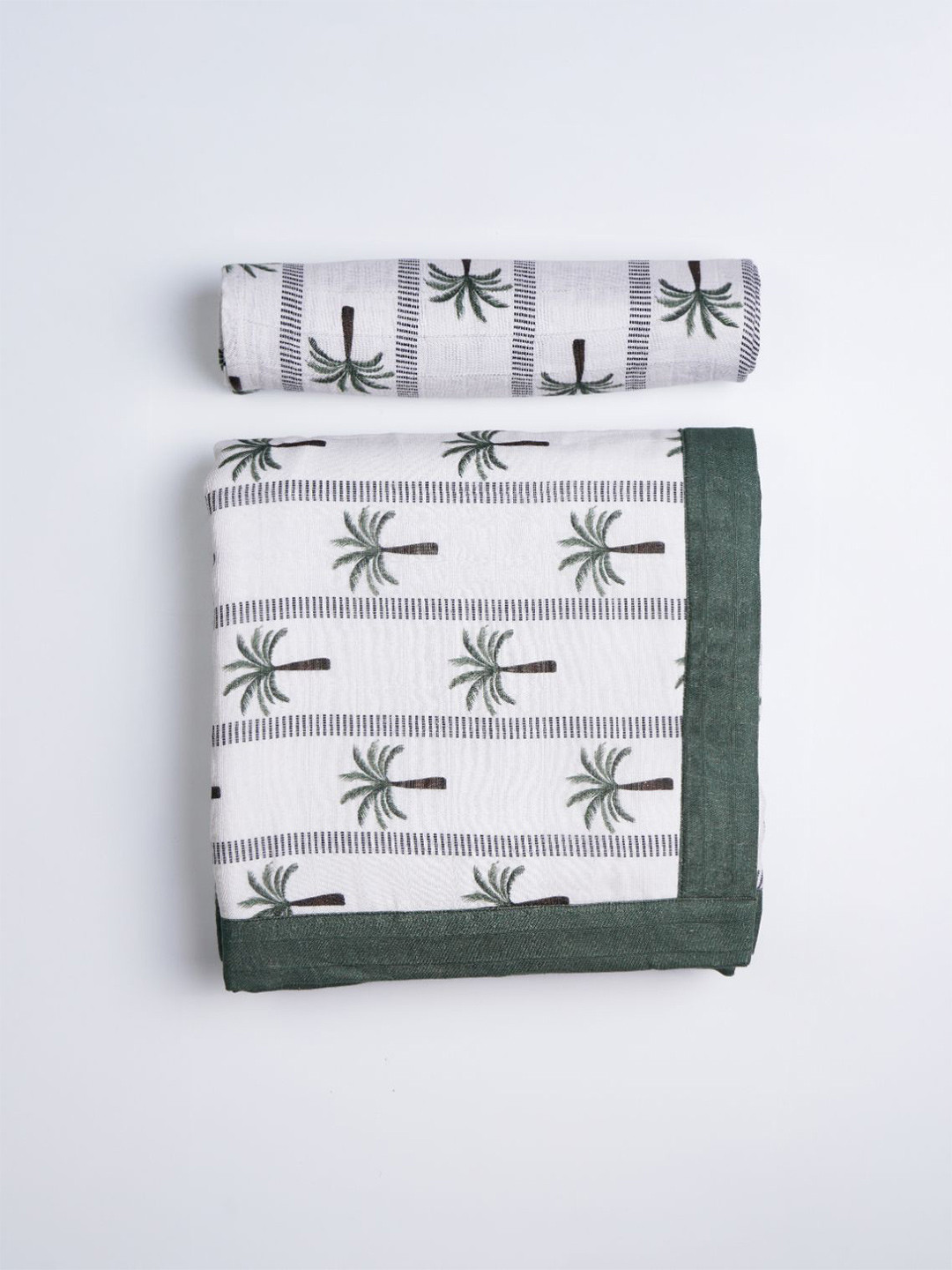 cocoon care White & Green Floral 120 GSM Single Bed Blanket