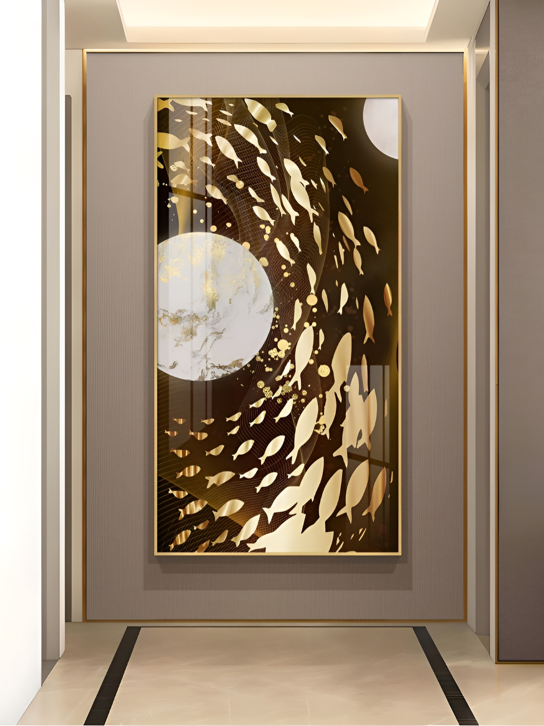 THE NEXT DECOR Yellow & Brown Aquatic Realm Glass Finish Vertical Wall Art