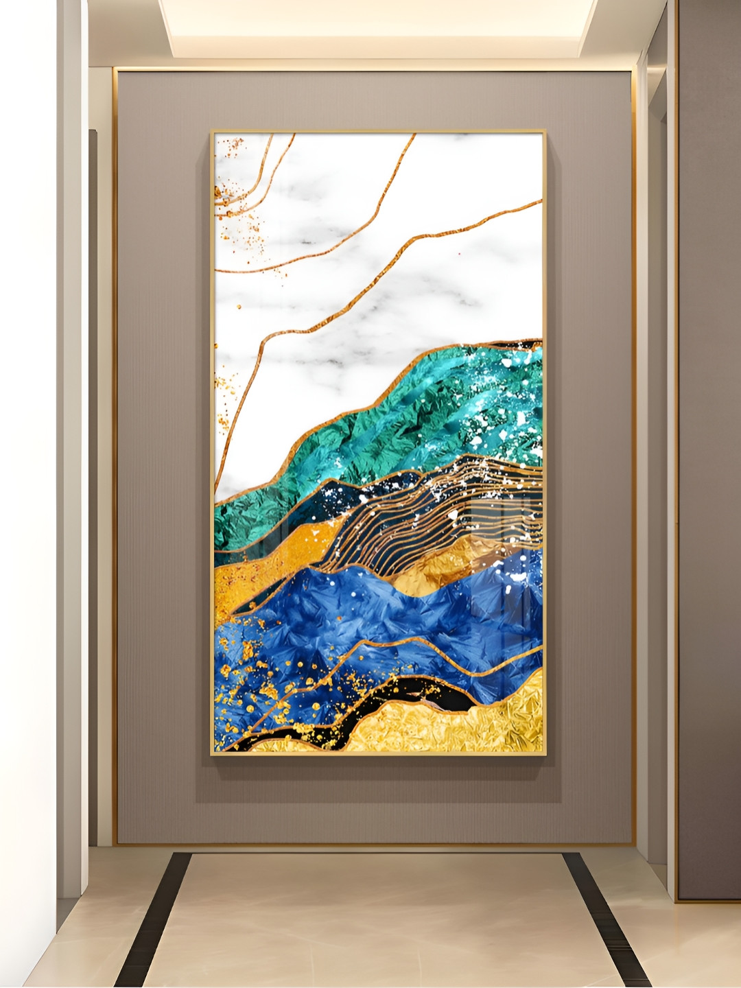 THE NEXT DECOR Celestial Marble Fusion Glass Finish Vertical Wall Art